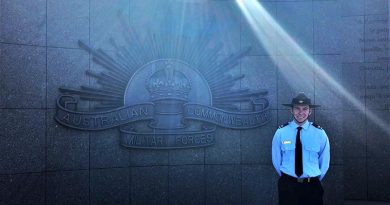 AAFC Cadet Corporal Breydon Verryt-Reid at the Le Hamel Australian Memorial, France.