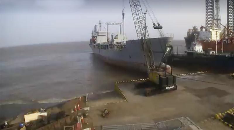 Former HMNZS Endeavour in India about to be broken up for scrap. NZDF video screenshot.