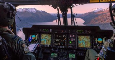 A 3 Squadron NH90 operating out of Queenstown on a patrol of New Zealand's Fiordland. NZDF photo.