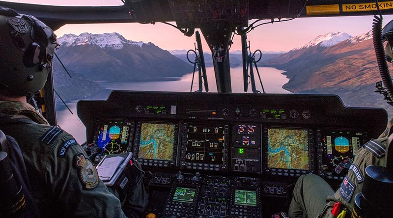 A 3 Squadron NH90 operating out of Queenstown on a patrol of New Zealand's Fiordland. NZDF photo.