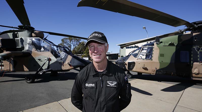 Aussie pilot Matt Barker has become the first pilot in the world to achieve 1000 flight hours on both the ARH Tiger and MRH90 Taipan. Airbus photo.