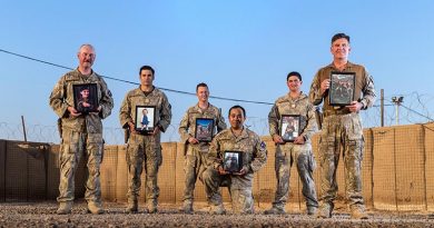 Some of the New Zealand Army fathers serving in Iraq on Fathers' Day 2018 – Lieutenant Roger Baxter, Captain James Brosnan, Staff Sergeant James Kirkland, Lance Corporal Timothy Tupou, Warrant Officer Class Two Kahu Ranginui and Lieutenant Colonel Jason Hutchings. Photo by Corporal David Said.