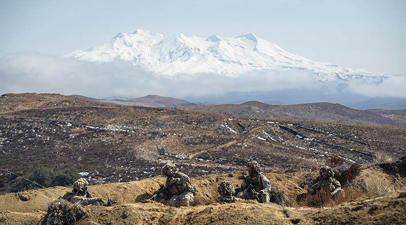 Royal New Zealand Infantty Regiment 2/1st Battalion soldiers engage 'enemy' in a platoon quick attack at Waiouru Military Training Area. NZDF photo.