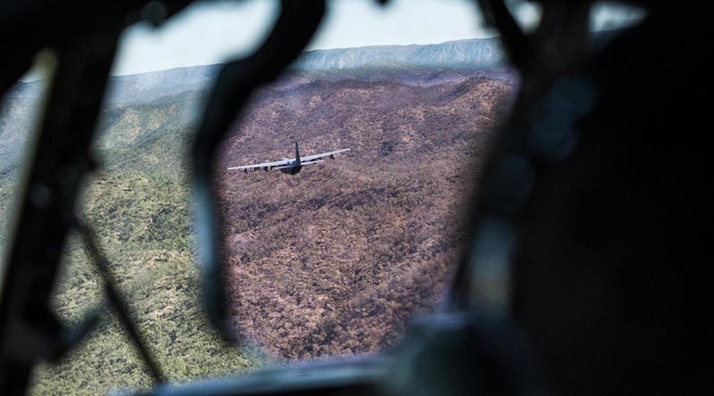 C-130 Hercules tactical formation flying in Australia. ADF photo.