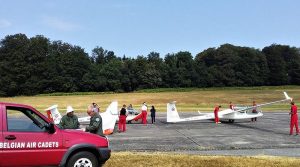 Members of the 2018 IACE Belgium detachment prepare for a flying experience in a DG-505 Elan Orion (‘PL-42’) and Grob G 103 Twin Astir II (‘PL-88’) with Royal Belgian Air Cadets at Bertrix airfield.