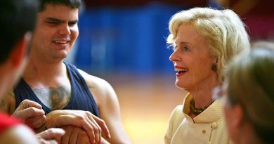 Then Governor General Quentin Bryce chats with members of the ADF Paralympic Sports Program, including Private Liam Haven, left, who was blinded by an IED explosion in Iraq. Photo by Sergeant Brian Hartigan.