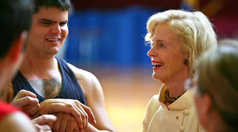 Then Governor General Quentin Bryce chats with members of the ADF Paralympic Sports Program, including Private Liam Haven, left, who was blinded by an IED explosion in Iraq. Photo by Sergeant Brian Hartigan.