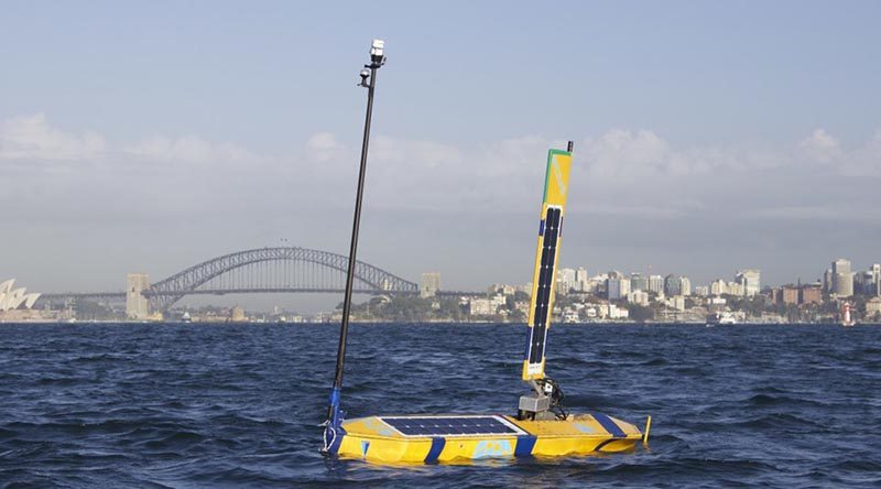 OCIUS Bluebottle on port tack in moderate winds, Sydney Harbour (May, 2015)