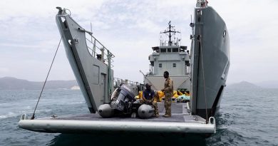 On Her Majesty's Papua New Guinea Ship Lakekamu sailors and soldiers prepare to launch exclusion-zone markers off the coast of Port Moresby for APEC 2018 Leaders' Week security. Photo by Able Seaman Kieren Whiteley.