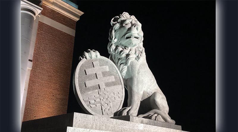 A new Menin Gate lion at Ypres – a gift from the people of Australia. Photo from Darren Chester's Twitter.