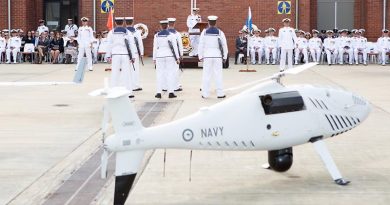 Royal Australian Navy officers and sailors of 822X Squadron on parade during the commissioning ceremony at HMAS Albatross, Nowra, NSW. Photo by Petty Officer Justin Brown.