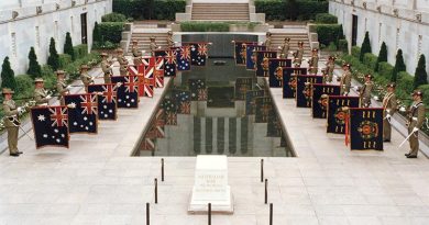 The Queen’s and Regimental Colours of all nine Royal Australian Regiment battalions were paraded together for the first time at the Australian War Memorial to mark the 50th Anniversary of the regiment.