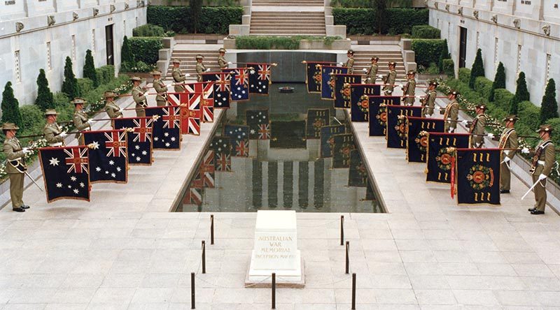 The Queen’s and Regimental Colours of all nine Royal Australian Regiment battalions were paraded together for the first time at the Australian War Memorial to mark the 50th Anniversary of the regiment.