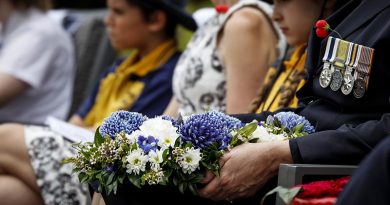 Official guests of the Remembrance Day Service held at Victoria Barracks Brisbane watch on during proceedings before laying wreaths at the cenotaph. Photo by Corporal Jessica de Rouw.