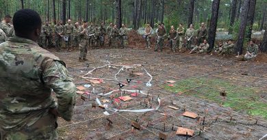 US and New Zealand soldiers listen to a situation briefing at the Joint Readiness Training Centre in Fort Polk, Louisiana. Photo supplied by NZDF.