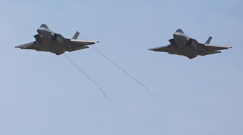 Australia's first two F-35As to be based on home soil – A35-009 and A35-010 – arrive at RAAF Base Williamtown. Photo by Brian Hartigan.