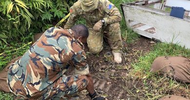Explosive-ordnance-disposal specialists from the Vanuatu Mobile Force and the Australian Army prepare to destroy WWII ordnance in Vanuatu.