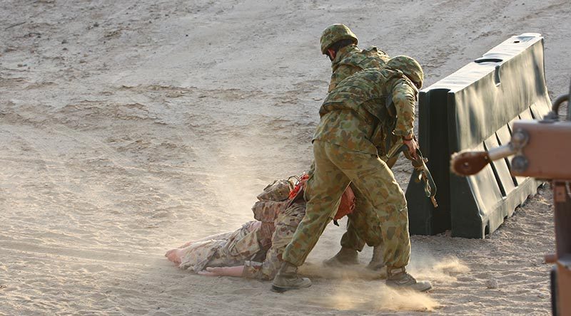 Australian soldiers undergoing casualty evacuation training in the Middle East. Photo by Brian Hartigan.