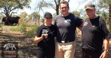 Damien Mander with Trix and Phil Wollen in Africa. IAPF photo.