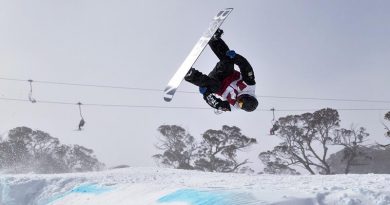 Australian Army Major Alistair Court backflips during the men’s slopestyle final at the Australian Defence International and Interservices Alpine Snow Sports Championships at Mt Perisher, New South Wales. Photo by Corporal Chris Beerens.