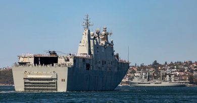 HMA Ships Canberra and Success depart Sydney Harbour (in company with HMAS Newcastle) for a four month deployment conducting training exercise and international engagement activities. Photo by Able Seaman Leo Baumgartner.