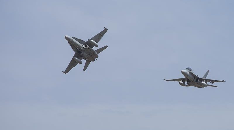 2 F/A-18s out of RAAF Base Williamtown. Photo by Brian Hartigan.