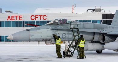 RAAF F/A-18A Hornet A21-053 arrives at its new home in Canada. Defence Forces Canada photo.