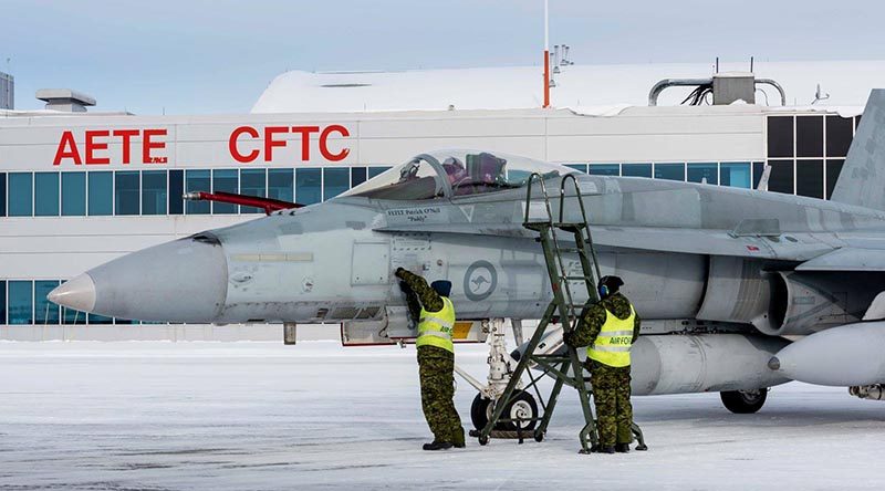 RAAF F/A-18A Hornet A21-053 arrives at its new home in Canada. Defence Forces Canada photo.