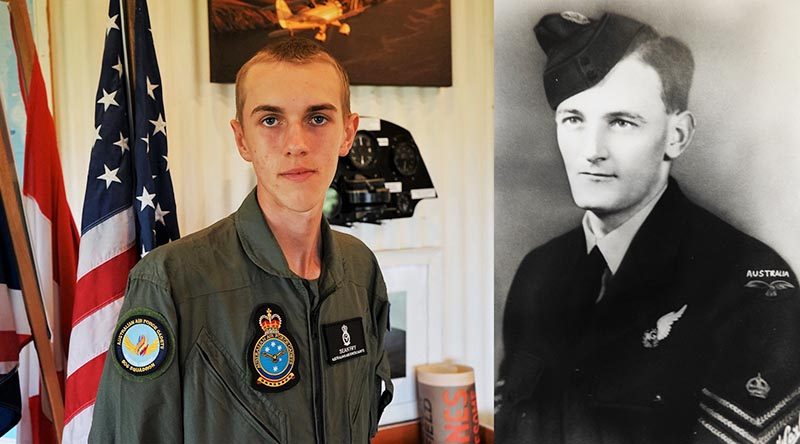 CCPL Sean Fry, 605 Squadron, Seaford, honouring the service of his late grandfather Mark Fry of Bomber Command, pictured here as a Flight-Sergeant Air Gunner.
