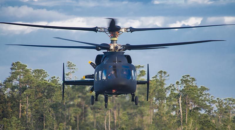 Sikorsky-Boeing SB>1 DEFIANT™ on its first flight at Sikorsky's West Palm Beach, Florida, facility. Lockheed Martin photo.