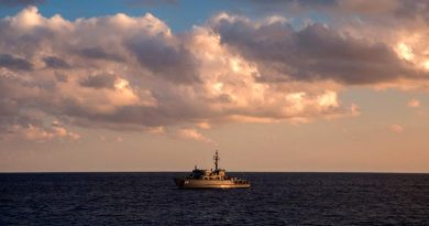Minehunter coastal HMAS Diamantina sails across the Bay of Bengal towards Sri Lanka before commencing a search for the lost Australian warship HMAS Vampire. Photo by Leading Seaman Kayla Jackson.
