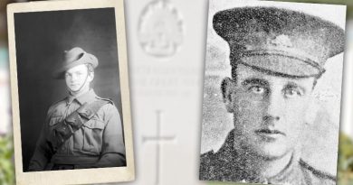 Lance Corporal Ralph Johnson, 32nd Bn, AIF, age 19 of Middle Brighton, Victoria, left, and Lance Corporal John Alexander Crawford, 32nd Bn, AIF, age 30 of Hindmarsh, South Australia.