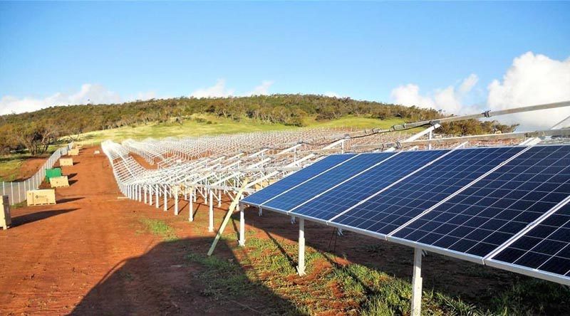 The solar array at the Australian Defence Satellite Communications Station near Geraldton, Western Australia, under construction.