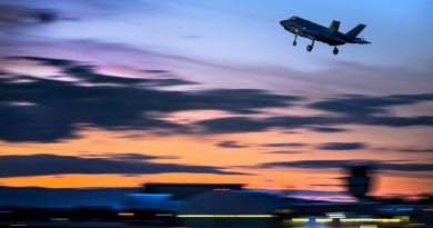 An F-35A Joint Strike Fighter conducts night operations at RAAF Base Richmond. Photo by Sergeant Christopher Dickson.