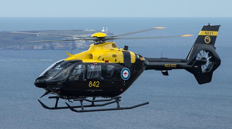 An Airbus Helicopters EC135T2+ over Jervis Bay – just one element of the ADF's Helicopter Aircrew Training System – HATS. Photo by Petty Officer Kelvin Hockey.