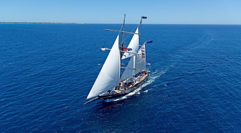 STS Young Endeavour heading towards Fremantle Port after a year-long circumnavigation of the world. Royal Australian Navy photo.