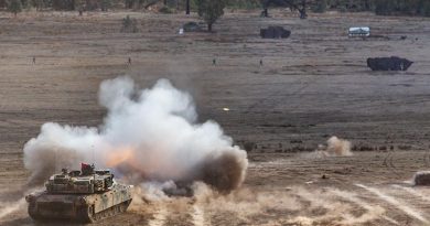 An Australian Army M1 Abrams tank fires its 120mm gun during a combined-arms live-fire activity as part of Exercise Chong Ju 2019 at Puckapunyal Military Training Area, Victoria. Photo by Corporal Kyle Genner.