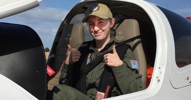 CCPL Brianna Haunold, 710 Squadron AAFC, after becoming the first 7 Wing Cadet to go solo in the new Diamond DA40 NG. Photo by SQNLDR (AAFC) Scott Wiggins.