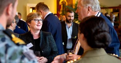 Then Minister for Defence Industry Linda Reynolds talks with WA Governor Kim Beazley and ADF members at a Navy Clearance Diver Trust event in Perth. Photo by Leading Seaman Richard Cordell.