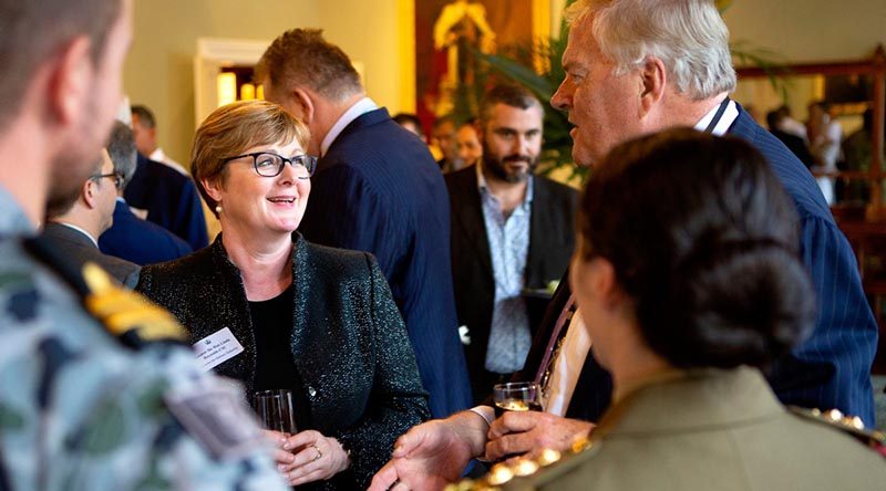 Then Minister for Defence Industry Linda Reynolds talks with WA Governor Kim Beazley and ADF members at a Navy Clearance Diver Trust event in Perth. Photo by Leading Seaman Richard Cordell.