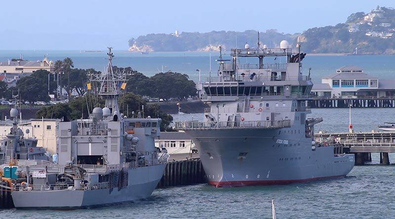 The future Royal New Zealand Navy dive and hydrographic vessel at Devonport Naval Base. Photo by Mike Millett, AirflowNZ.