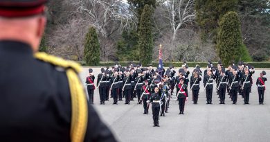 Governor-General Sir Peter Cosgrove accepts three cheers for Her Majesty the Queen during his final military parade before retiring – the annual Trooping of the Queen's Colour – at the Royal Military College - Duntroon. Photo by Leading Seaman Craig Walton.