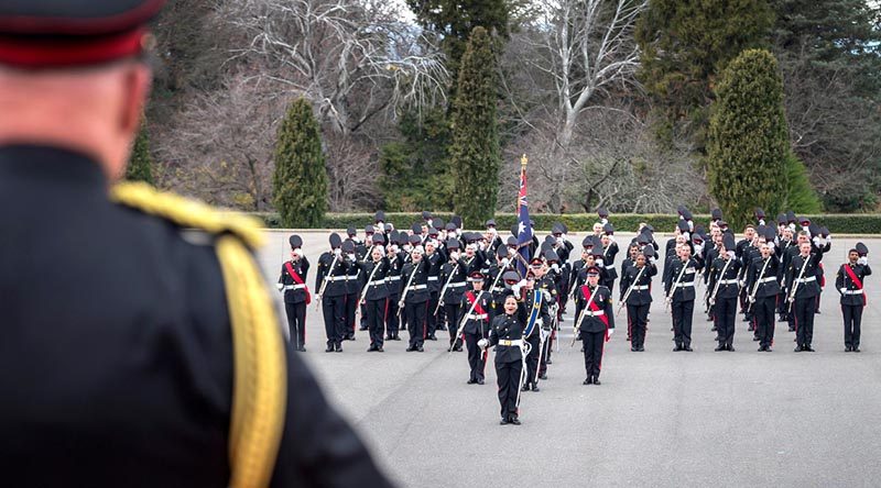 Governor-General Sir Peter Cosgrove accepts three cheers for Her Majesty the Queen during his final military parade before retiring – the annual Trooping of the Queen's Colour – at the Royal Military College - Duntroon. Photo by Leading Seaman Craig Walton.