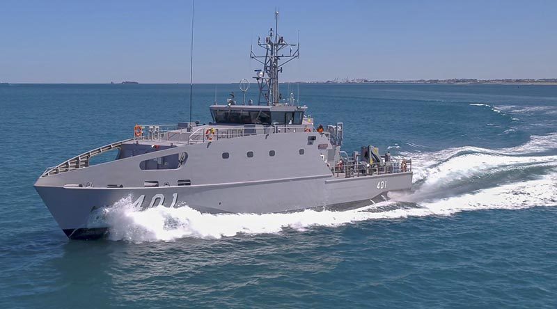 The first Austal-built Guardian-class patrol boat on builder's sea trials. Austal photo.