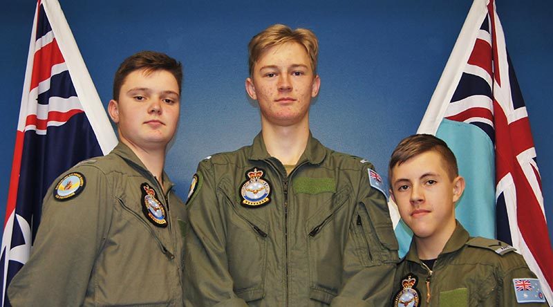 Potential DA40 NG pilots Leading Cadet Hudson Elliott, 609 Squadron, Warradale Barracks, and Cadet Corporal Michael Yelland and Leading Cadet Tristan Hahn, both 605 Squadron, Lonsdale. Photo by Flying Officer (AAFC) Paul Rosenzweig.