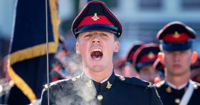 An Officer Cadet from the Royal Military College – Duntroon commands his company during the 2019 mid-year graduation parade. Photo by Corporal Tristan Kennedy.