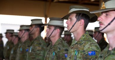 Australian Army soldiers of Task Group Taji 8 on parade after receiving their mission medals at the Taji Military Complex, Iraq. Photo by Corporal Oliver Carter.