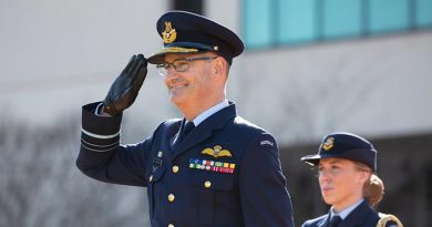 Chief of Air Force Air Marshal Mel Hupfeld returns his first general salute as Chief of Air Force. Photo by Sergeant Brett Sherriff.