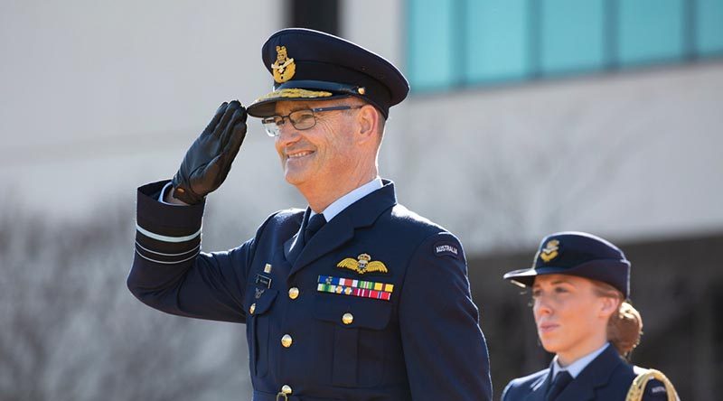 Chief of Air Force Air Marshal Mel Hupfeld returns his first general salute as Chief of Air Force. Photo by Sergeant Brett Sherriff.