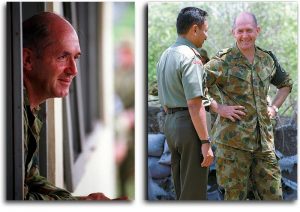 Two of my favourite photos of Major General Peter Cosgrove, both taken at Batagude, East Timor during respites from negotiations over border protocols. Photos by Corporal Brian Hartigan for ARMY newspaper.